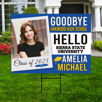 Personalized College Bound Yard Sign, College Logo Sign, Class of 2025 Custom Goodbye High School Hello College Yard Sign with Metal H-Stake