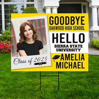Personalized College Bound Yard Sign, College Logo Sign, Class of 2025 Custom Goodbye High School Hello College Yard Sign with Metal H-Stake