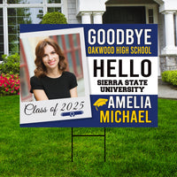 Personalized College Bound Yard Sign, College Logo Sign, Class of 2025 Custom Goodbye High School Hello College Yard Sign with Metal H-Stake