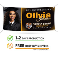 Graduation 2025 Personalized Banner Sign With Photo - 13 Oz Heavy Duty Waterproof Class of 2025, Graduation Vinyl Banner With Metal Grommets