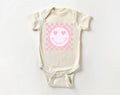 Pink Smiley Face Onesie, Baby Bodysuit, Baby Shirt, Toddler Sweatshirt, Retro Happy Summer Outfit, Cute Baby Girl Gift, Groovy Sunshine Look