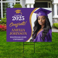 Personalized Graduation Yard Sign 2025 with Photo, Graduate Picture Sign, Class of 2025, Custom Graduation 2025 Yard Sign with Metal H-Stake