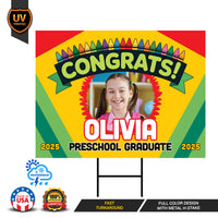 Personalized Kid Elementary Graduation 2025 Yard Sign with Photo, Preschool Sign, Class of 2025, Custom Grad Lawn Signage with Metal H-Stake