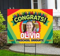 Personalized Kid Elementary Graduation 2025 Yard Sign with Photo, Preschool Sign, Class of 2025, Custom Grad Lawn Signage with Metal H-Stake