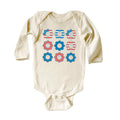 Patriotic Girl Onesie, Baby Bodysuit, Baby Shirt, Toddler Sweatshirt - Retro Smiley Face Hippie Fourth of July Outfit, USA Baby Gift for Her