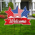 Vintage 4th of July Star Decorative Yard Sign - Welcome Sign, Independence Day, Home Outside Lawn Porch Decor Yard Sign with Metal H-Stake