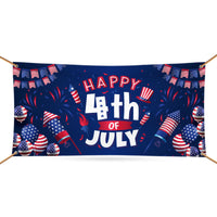 Happy 4th of July Banner Sign - 13 oz Heavy Duty Waterproof Blue Red Stars, Independence Day Patriotic Vinyl Banner with Metal Grommets