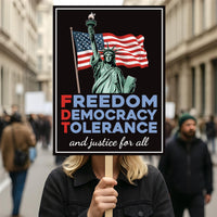 Freedom, Democracy, Tolerance, and Justice for All Protest Sign, Anti-Trump, Political Activist Rally Sign, Resist Fascism Protest Poster