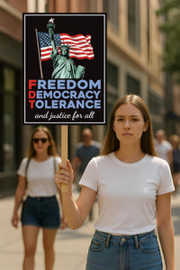 Freedom, Democracy, Tolerance, and Justice for All Protest Sign, Anti-Trump, Political Activist Rally Sign, Resist Fascism Protest Poster