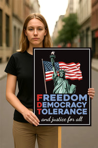 Freedom, Democracy, Tolerance, and Justice for All Protest Sign, Anti-Trump, Political Activist Rally Sign, Resist Fascism Protest Poster