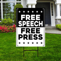 Free Speech Free Press Protect Democracy Yard Sign, Resist Hate Lawn Sign, Anti-Trump, Resist Racism, Resist Fascism Sign with Metal H-Stake