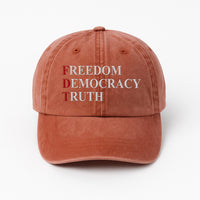 FDT Freedom Democracy Truth Embroidered Hat, Gift For Anti MAGA, Anti-Trump Hat, Democracy Embroidered Hat, Protest Hat, Patriotic Hat