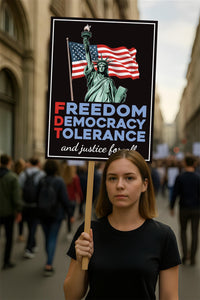 Freedom, Democracy, Tolerance, and Justice for All Protest Sign, Anti-Trump, Political Activist Rally Sign, Resist Fascism Protest Poster