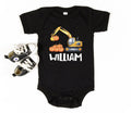 Excavator Pumpkin Baby Bodysuit, Personalized Name Fall Baby Shirt, Toddler Sweatshirt - Boys Halloween Outfit, Cute Construction Look