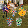 Day of the Dead Yard Signs, Sugar Skull Outdoor Halloween Decorations with Stakes, Dia De Los Muertos Garden Decor for Lawn or Patio Party