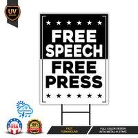 Free Speech Free Press Protect Democracy Yard Sign, Resist Hate Lawn Sign, Anti-Trump, Resist Racism, Resist Fascism Sign with Metal H-Stake