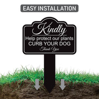 Kindly Help Protect Our Plants Curb Your Dog Yard Sign 10” x 14” - Rust-free Aluminum Sign for Lawn, Outdoor Yard Sign with Integrated Stake