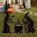 Witch Silhouette Halloween Yard Sign with Cauldron, Spooky Outdoor Garden Decoration, Corrugated Plastic Lawn Stake Sign for Halloween