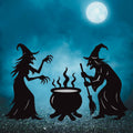 Witch Silhouette Halloween Yard Sign with Cauldron, Spooky Outdoor Garden Decoration, Corrugated Plastic Lawn Stake Sign for Halloween