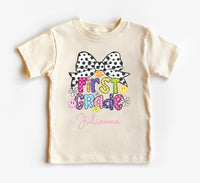 Custom Name Back to School Shirt, Preppy 1st Grade Shirt for Girls, First Day of School Outfit, Personalized Elementary Tee for Kids