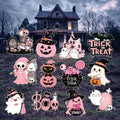 Pink Halloween Yard Signs, Cute Baby Shower Decorations with Pumpkin Cat Ghost Witch, Outdoor Boo Party Garden Stakes for Lawn, Patio Décor