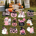 Pink Halloween Yard Signs, Cute Baby Shower Decorations with Pumpkin Cat Ghost Witch, Outdoor Boo Party Garden Stakes for Lawn, Patio Décor
