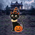 Cute Halloween Cat Yard Sign with Pumpkin, Outdoor Black Cat Lawn Decoration with Stakes, Corrugated Garden Sign for Porch or Party Display
