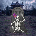 RIP Tombstone Skeleton Halloween Yard Sign with Stakes, Funny Graveyard Outdoor Decoration, Spooky Lawn Sign for Party, Garden, or Walkway