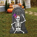 RIP Tombstone Skeleton Halloween Yard Sign with Stakes, Funny Graveyard Outdoor Decoration, Spooky Lawn Sign for Party, Garden, or Walkway