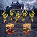 Zombie Yard Signs with Hands and Warning Signs, Spooky Halloween Lawn Decorations with Stakes, Outdoor Trick-or-Treat Party Yard Props