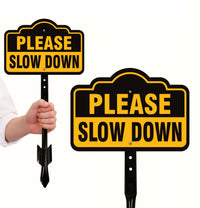 Please Slow Down Yard Sign with 16" Stake, Rust-Free Aluminum Drive Safely Sign, Outdoor Traffic Warning Sign for Neighborhoods and Yards