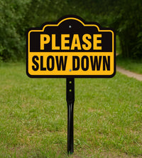 Please Slow Down Yard Sign with 16" Stake, Rust-Free Aluminum Drive Safely Sign, Outdoor Traffic Warning Sign for Neighborhoods and Yards