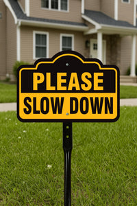 Please Slow Down Yard Sign with 16" Stake, Rust-Free Aluminum Drive Safely Sign, Outdoor Traffic Warning Sign for Neighborhoods and Yards