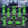 Alien UFO Halloween Yard Sign with Stakes, Large Outdoor Lawn Decoration, Spooky Patio or Walkway Sign for Alien Party or Halloween Display