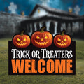 Trick or Treaters Welcome Halloween Yard Sign, Pumpkin Scary Outdoor Lawn Decoration with Stakes, Happy Halloween Garden Sign Cutout