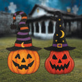 Pumpkin Garden Stakes for Halloween, Jack-o-Lantern Yard Signs with Witch Hats, Outdoor Halloween Lawn Decor for Patio, Garden Party Display