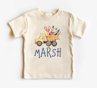 Personalized Dump Truck T-Shirt, Custom Name Back to School Kids Shirt, Toddler Sweatshirt - Boys Construction Outfit Gift