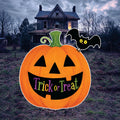 Trick or Treat Pumpkin Halloween Yard Sign with Bat, Outdoor Jack-O'-Lantern Lawn Decoration with Stakes for Garden, Porch, or Party Decor