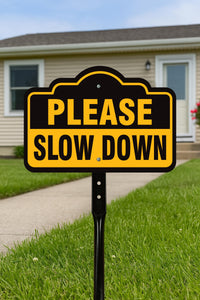 Please Slow Down Yard Sign with 16" Stake, Rust-Free Aluminum Drive Safely Sign, Outdoor Traffic Warning Sign for Neighborhoods and Yards