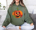 Patchwork Pumpkin Hoodie, Halloween Patchwork Tee, Cute Jack-o’-Lantern Top