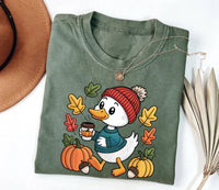 Trendy Cute Fall Duck Shirt, Cozy Autumn Coffee Shirt, Pumpkin Patch Duck Tee