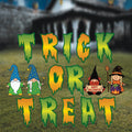 Trick or Treat Gnome Halloween Yard Sign Cutouts, Spooky Lawn Letters with Gnomes, Outdoor Garden Halloween Party Decorations with Stakes