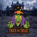 Trick or Treat Witch Yard Sign, Halloween Garden Stakes for Outdoor Decor, Green Witch Lawn Decoration, Spooky Porch Party Display