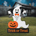 Trick or Treat Ghost Yard Sign, White Ghost Halloween Decoration with Pumpkin, Outdoor Lawn Stakes for Garden Halloween Party Decor