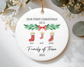 Family Of Three Christmas Ornament, Personalized Baby's First Christmas Ceramic Ornament, Custom New Family Ornament, Name Initial Gift