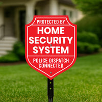 2 Pack Protected by Home Security System Yard Sign with 16" Stake, Shield Shape Rust-Free Aluminum Warning Sign, UV Protected Alarm Sign