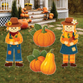 Scarecrow Couple Fall Yard Sign Set, Thanksgiving Pumpkin Lawn Decorations, Autumn Outdoor Decor with Gourds and Harvest Props for Garden