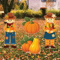 Scarecrow Couple Fall Yard Sign Set, Thanksgiving Pumpkin Lawn Decorations, Autumn Outdoor Decor with Gourds and Harvest Props for Garden