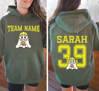 Custom Football Team Shirt, Personalized Jersey Name & Number Shirt, Ghost Mascot Sports Tee, Front Back