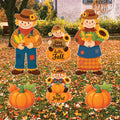 Scarecrow Family Yard Decorations, Fall Pumpkin Porch Sign Set, Outdoor Thanksgiving Lawn Stakes, Hello Fall Give Thanks Autumn Decor